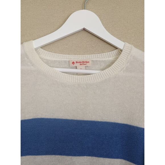 Brooks Brothers Red Fleece Label Sweater Women Small White Blue Colorblock Linen - Picture 4 of 6